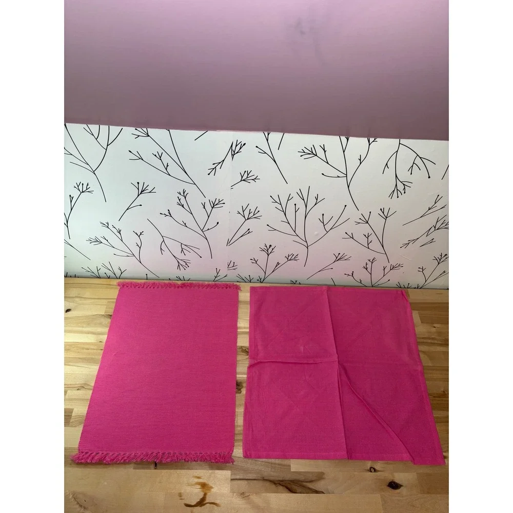 Vintage Colorful Ribbed Placemat and Napkin Set 8pc Neon Pink‎ Green Yellow Red